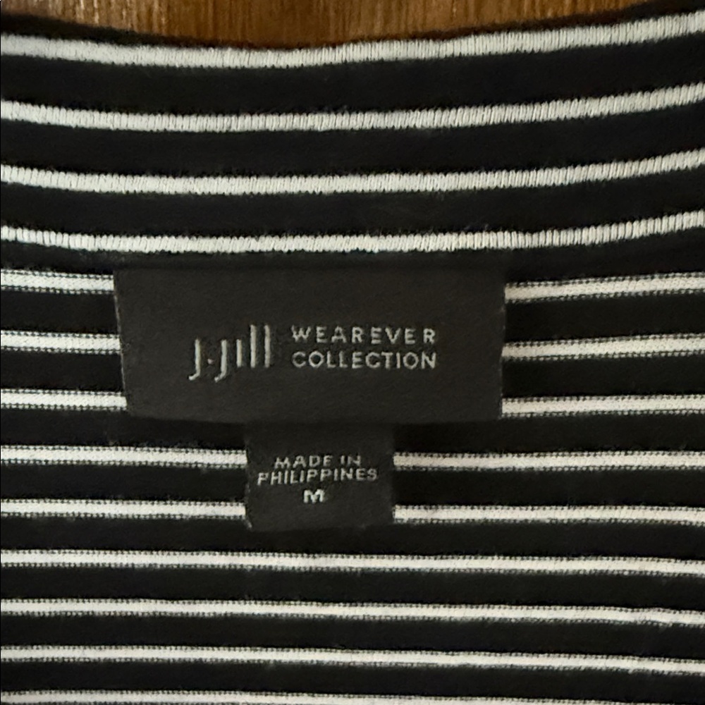 J. Jill Black & White Striped Long Cardigan